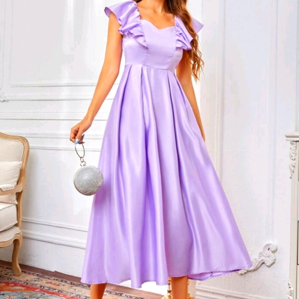 2/22$ - NWOT - SHEIN Lavender Midi Dress with Ruffle Sleeves (Dress Only)